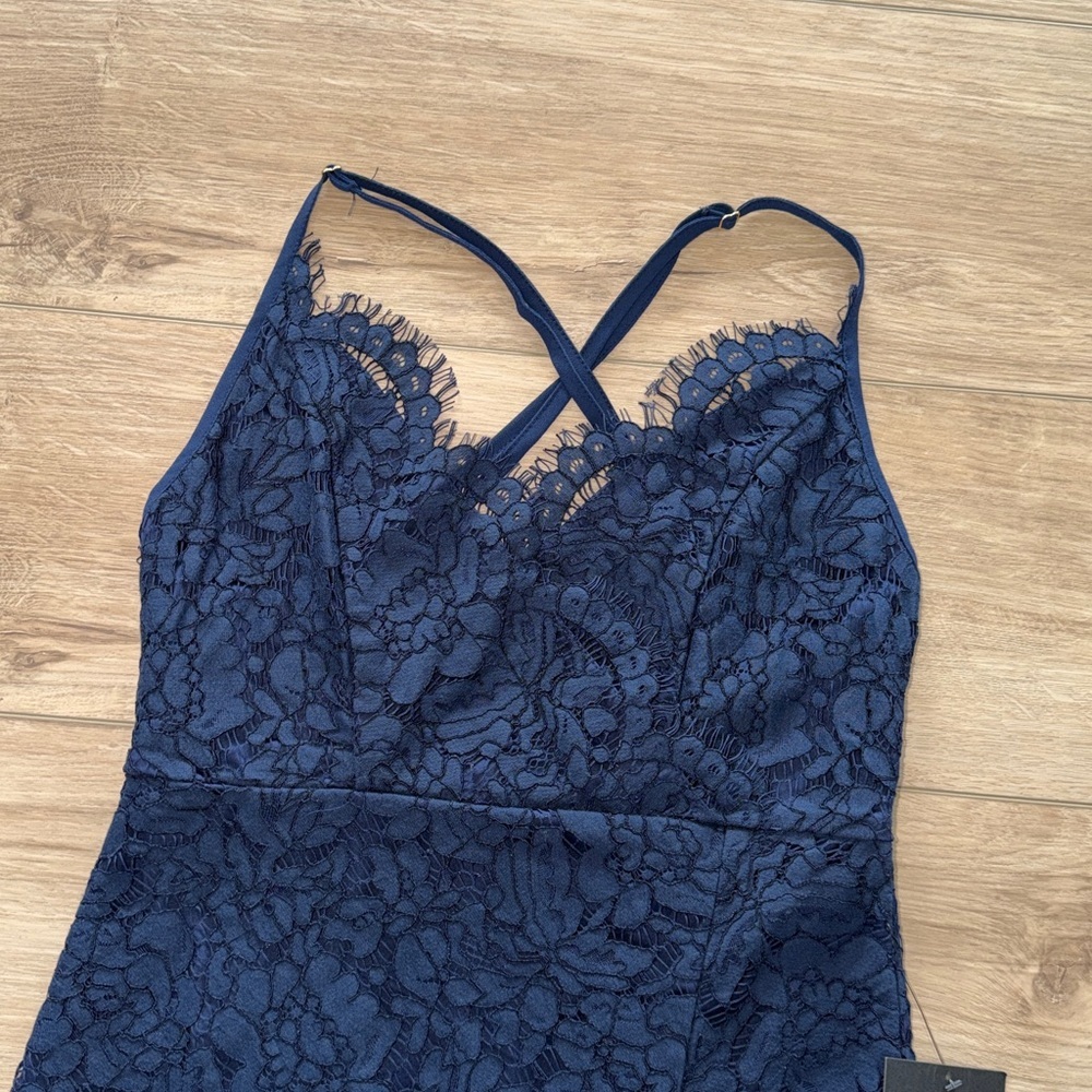 Lulus Flirting with Desire Navy Blue Lace Bodycon Dress size small NWT - Picture 6 of 7
